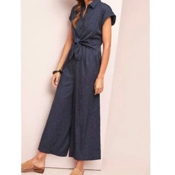 Anthropologie Pants - Anthropologie Ett Twa James Tie-Waist Navy Blue Wide Legged Jump Suit Size 2